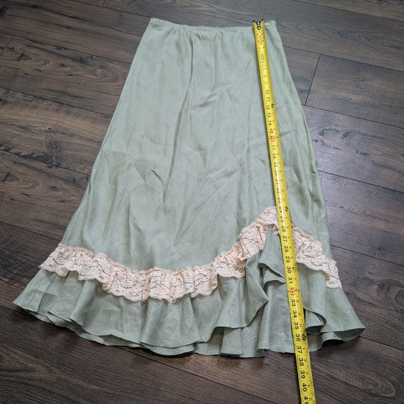Zelie Linen Sage Vintage Fall/Spring Maxi Skirt with Lace Detail Size Large - Picture 11 of 12